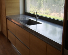 sink and kitchen countertop made by solid Gortynis grey marble