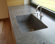 sink and kitchen countertop made by solid Gortynis grey marble